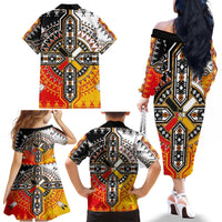 Four Directions Native American Family Matching Off The Shoulder Long Sleeve Dress and Hawaiian Shirt - Wonder Print Shop