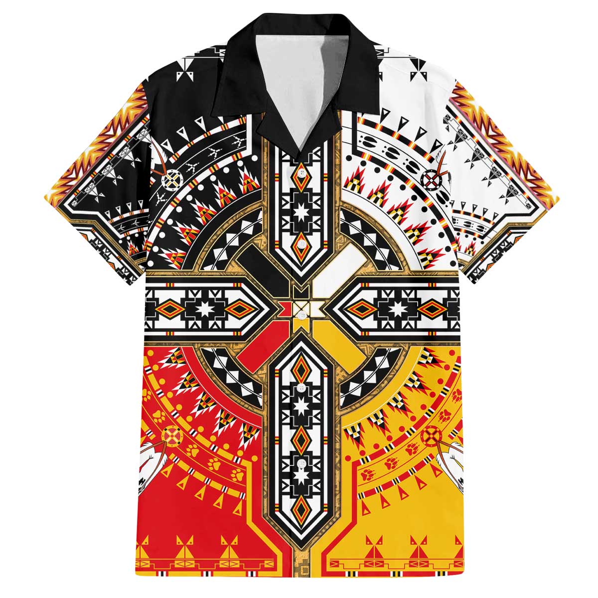 Four Directions Native American Family Matching Off The Shoulder Long Sleeve Dress and Hawaiian Shirt - Wonder Print Shop