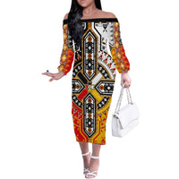 Four Directions Native American Family Matching Off The Shoulder Long Sleeve Dress and Hawaiian Shirt - Wonder Print Shop