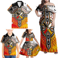 Four Directions Native American Family Matching Off Shoulder Maxi Dress and Hawaiian Shirt - Wonder Print Shop