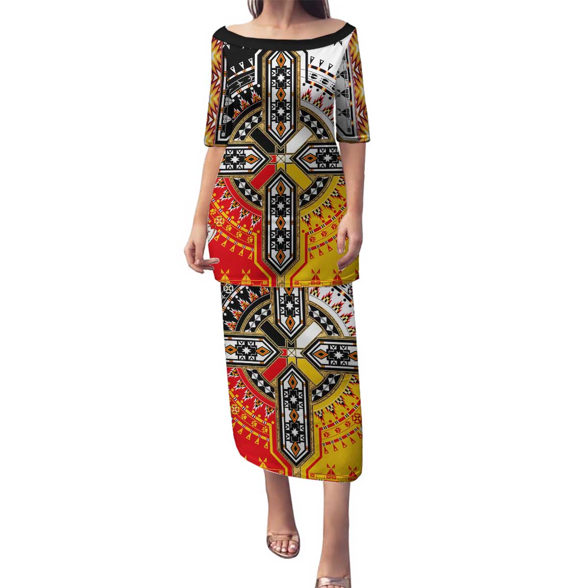 Four Directions Native American Family Matching Puletasi and Hawaiian Shirt - Wonder Print Shop