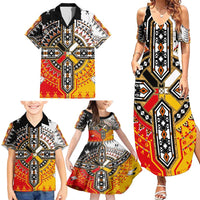 Four Directions Native American Family Matching Summer Maxi Dress and Hawaiian Shirt - Wonder Print Shop