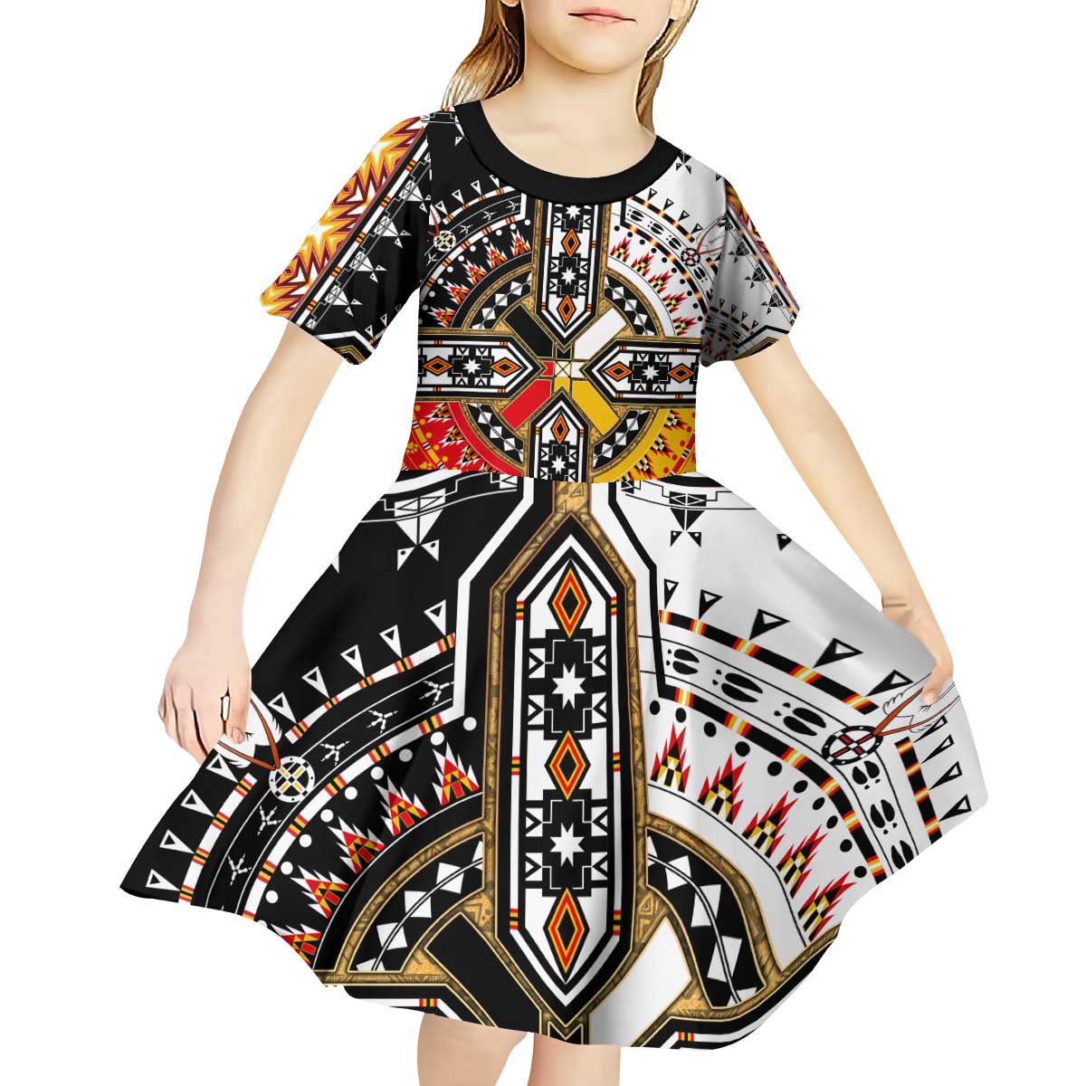 Four Directions Native American Kid Short Sleeve Dress - Wonder Print Shop