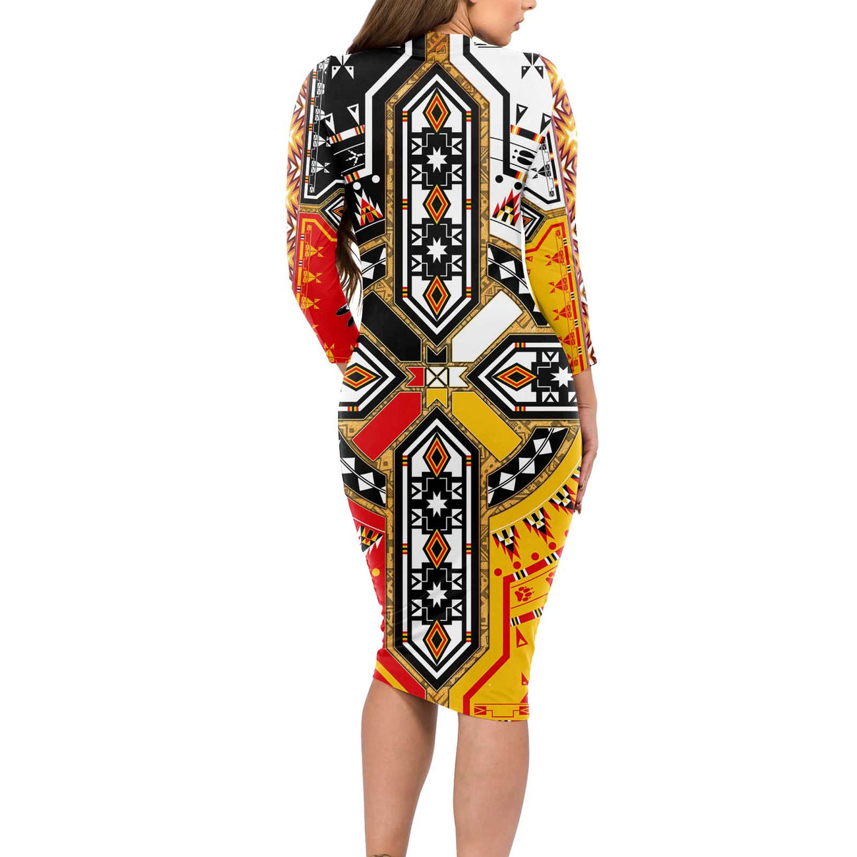 Four Directions Native American Long Sleeve Bodycon Dress - Wonder Print Shop