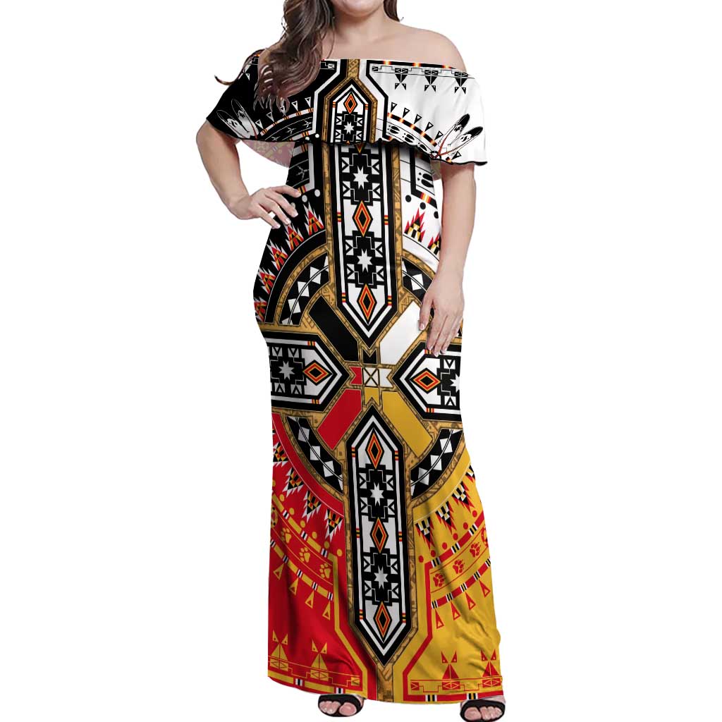 Four Directions Native American Off Shoulder Maxi Dress - Wonder Print Shop