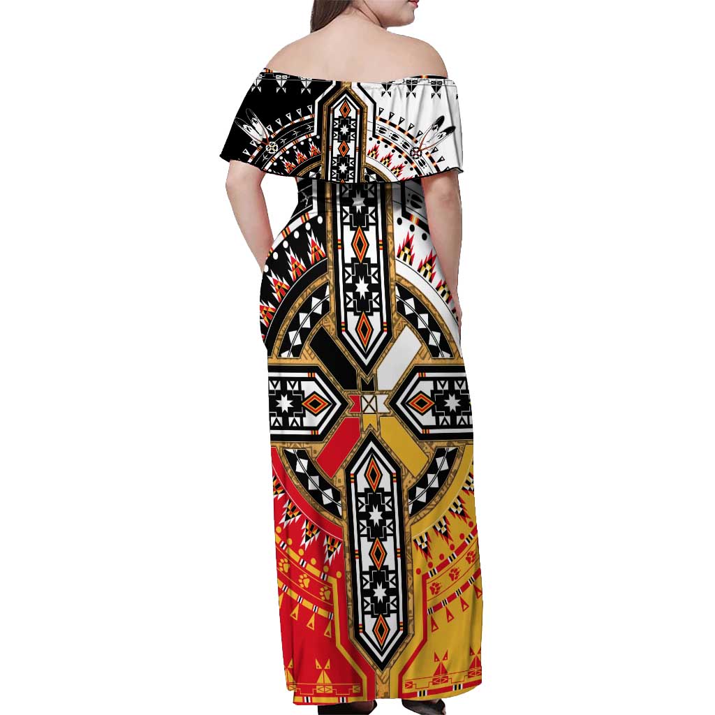 Four Directions Native American Off Shoulder Maxi Dress - Wonder Print Shop