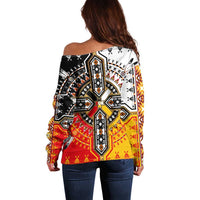Four Directions Native American Off Shoulder Sweater - Wonder Print Shop
