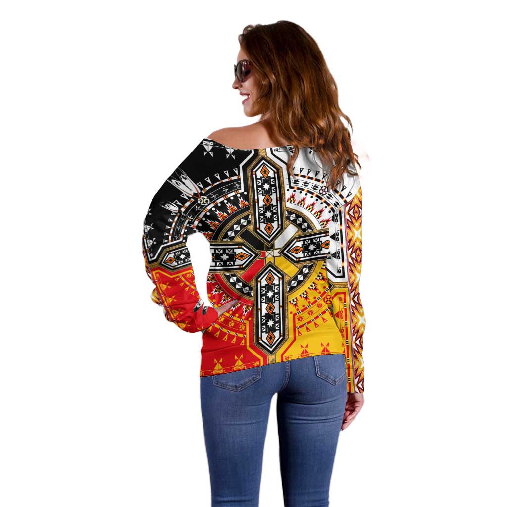 Four Directions Native American Off Shoulder Sweater - Wonder Print Shop