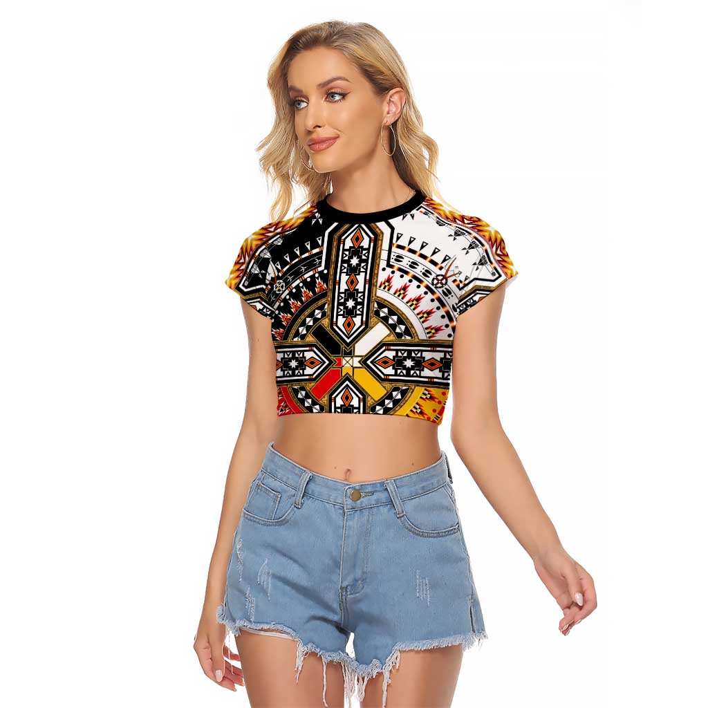 Four Directions Native American Raglan Cropped T Shirt - Wonder Print Shop