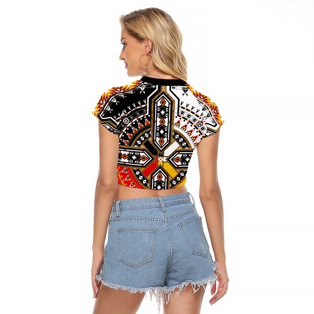 Four Directions Native American Raglan Cropped T Shirt - Wonder Print Shop