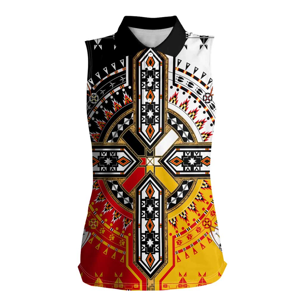 Four Directions Native American Women Sleeveless Polo Shirt - Wonder Print Shop