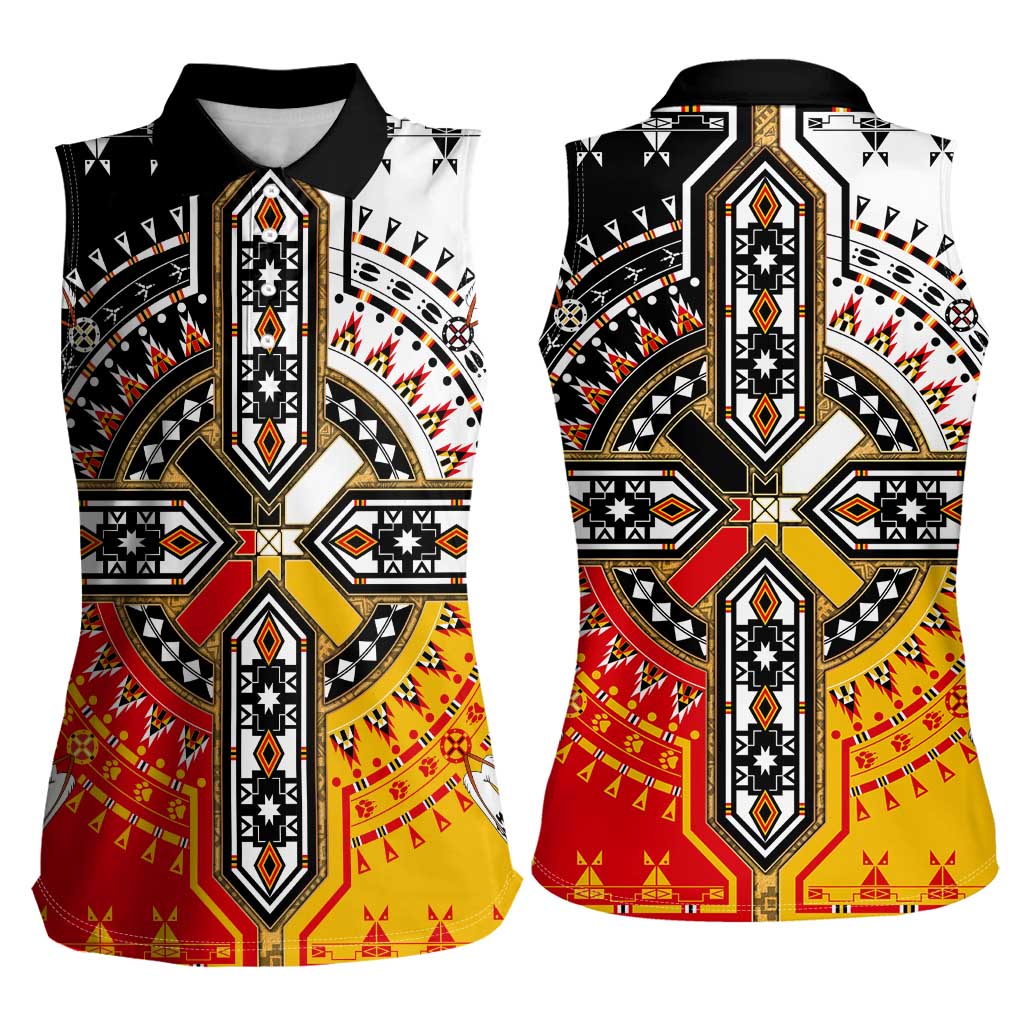 Four Directions Native American Women Sleeveless Polo Shirt - Wonder Print Shop