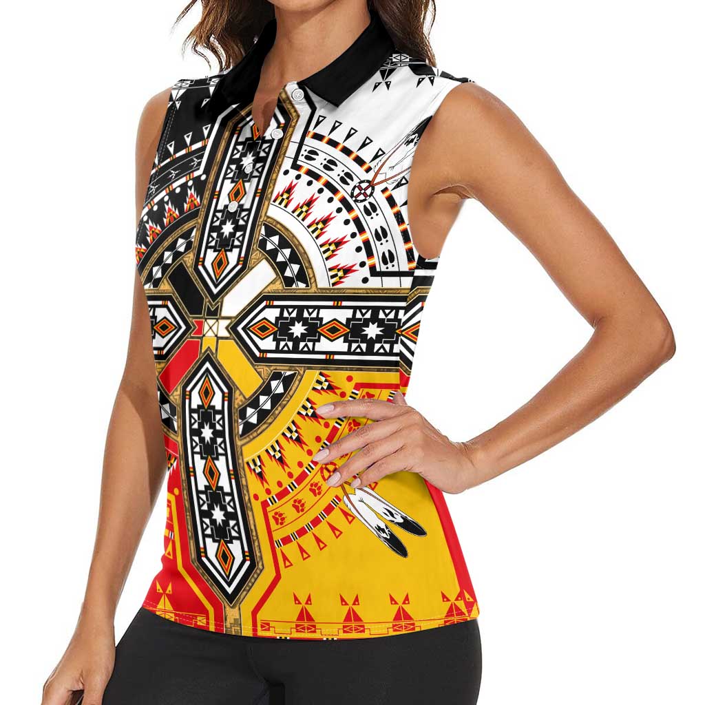 Four Directions Native American Women Sleeveless Polo Shirt - Wonder Print Shop