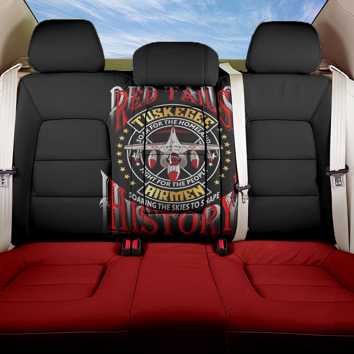 Red Tails Tuskegee Airmen Back Car Seat Cover Soaring to Shape History - Fighter Plane Patriotic Tribute - Wonder Print Shop