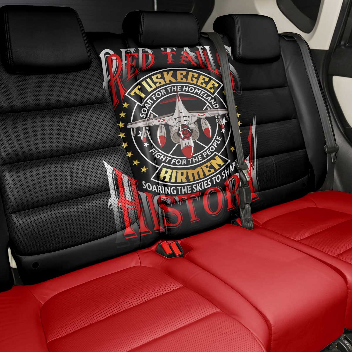 Red Tails Tuskegee Airmen Back Car Seat Cover Soaring to Shape History - Fighter Plane Patriotic Tribute - Wonder Print Shop
