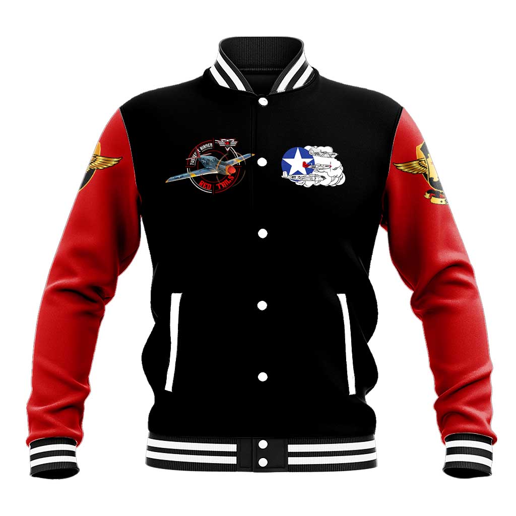 Red Tails Tuskegee Airmen Baseball Jacket Soaring to Shape History - Fighter Plane Patriotic Tribute - Wonder Print Shop