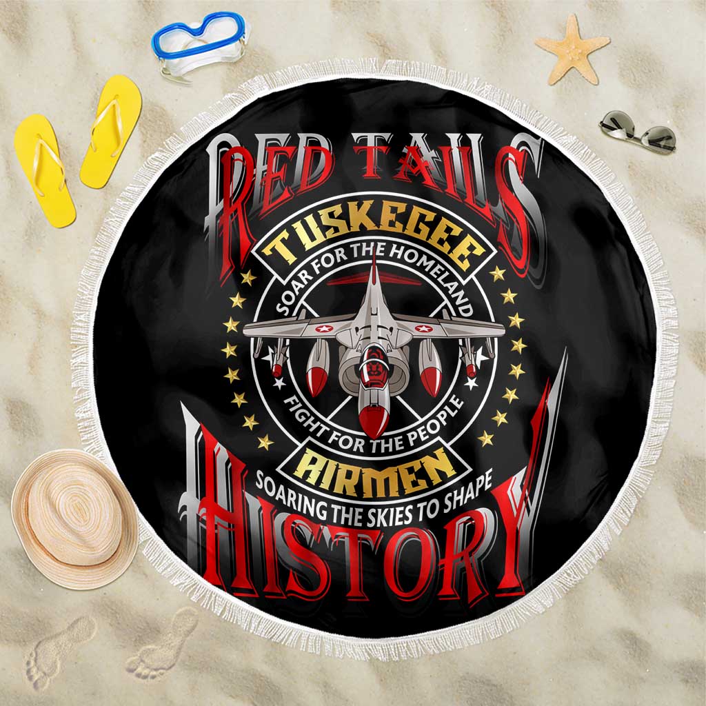 Red Tails Tuskegee Airmen Beach Blanket Soaring to Shape History - Fighter Plane Patriotic Tribute - Wonder Print Shop