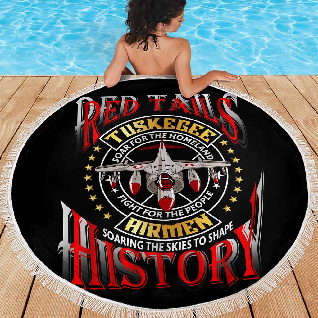 Red Tails Tuskegee Airmen Beach Blanket Soaring to Shape History - Fighter Plane Patriotic Tribute - Wonder Print Shop