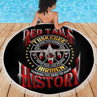 Red Tails Tuskegee Airmen Beach Blanket Soaring to Shape History - Fighter Plane Patriotic Tribute - Wonder Print Shop