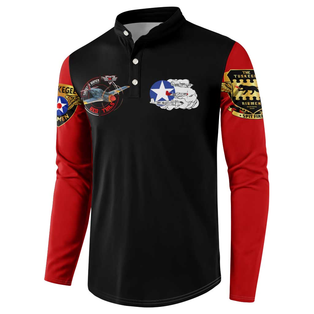 Red Tails Tuskegee Airmen Button Sweatshirt Soaring to Shape History - Fighter Plane Patriotic Tribute - Wonder Print Shop