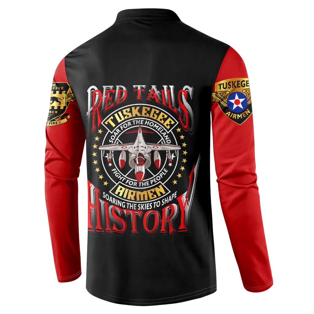 Red Tails Tuskegee Airmen Button Sweatshirt Soaring to Shape History - Fighter Plane Patriotic Tribute - Wonder Print Shop