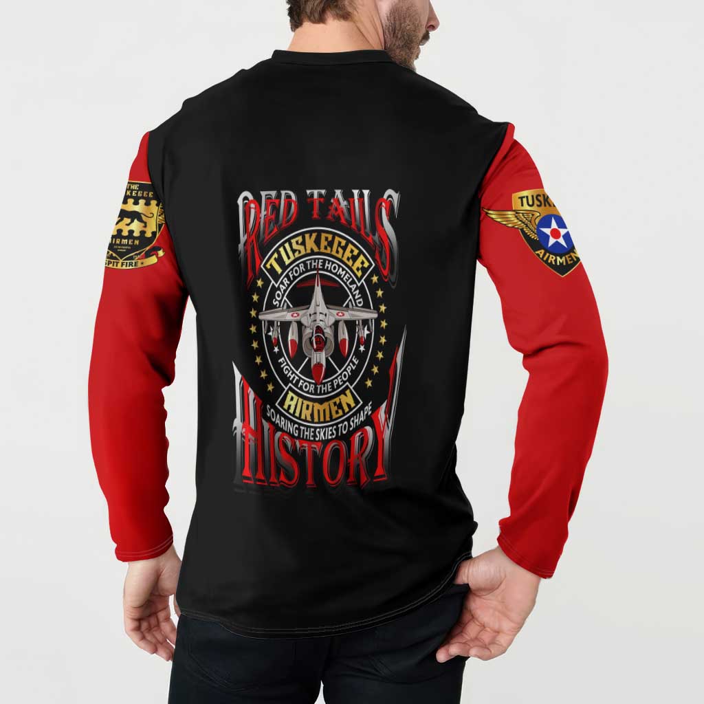 Red Tails Tuskegee Airmen Button Sweatshirt Soaring to Shape History - Fighter Plane Patriotic Tribute - Wonder Print Shop