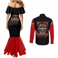 Red Tails Tuskegee Airmen Couples Matching Mermaid Dress and Long Sleeve Button Shirt Soaring to Shape History - Fighter Plane Patriotic Tribute - Wonder Print Shop