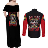 Red Tails Tuskegee Airmen Couples Matching Off Shoulder Maxi Dress and Long Sleeve Button Shirt Soaring to Shape History - Fighter Plane Patriotic Tribute - Wonder Print Shop