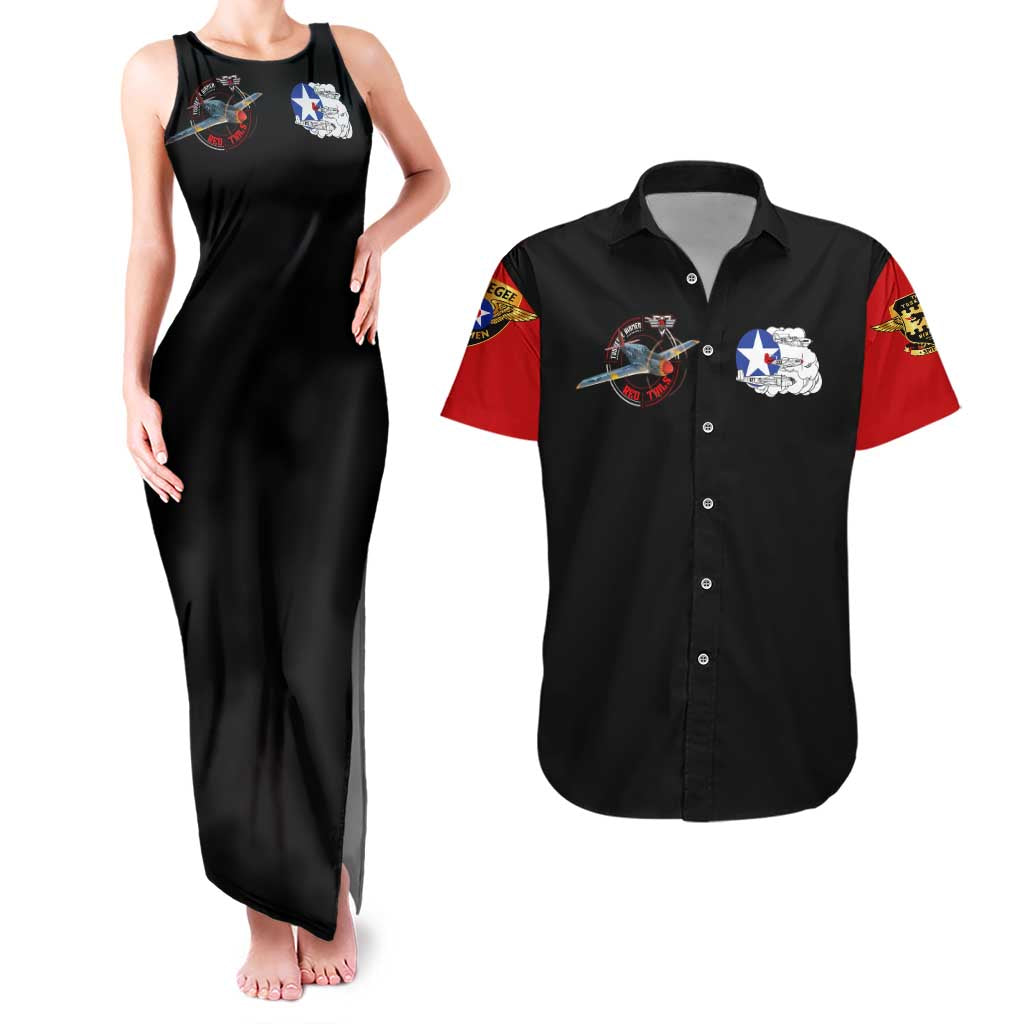 Red Tails Tuskegee Airmen Couples Matching Tank Maxi Dress and Hawaiian Shirt Soaring to Shape History - Fighter Plane Patriotic Tribute - Wonder Print Shop