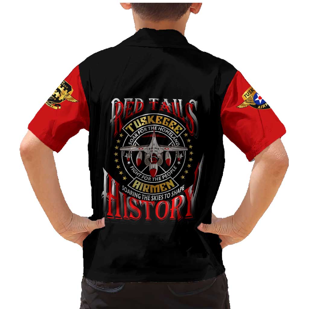 Red Tails Tuskegee Airmen Family Matching Mermaid Dress and Hawaiian Shirt Soaring to Shape History - Fighter Plane Patriotic Tribute - Wonder Print Shop