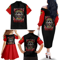 Red Tails Tuskegee Airmen Family Matching Off The Shoulder Long Sleeve Dress and Hawaiian Shirt Soaring to Shape History - Fighter Plane Patriotic Tribute - Wonder Print Shop