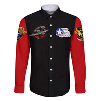 Red Tails Tuskegee Airmen Family Matching Off The Shoulder Long Sleeve Dress and Hawaiian Shirt Soaring to Shape History - Fighter Plane Patriotic Tribute - Wonder Print Shop