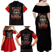 Red Tails Tuskegee Airmen Family Matching Off Shoulder Maxi Dress and Hawaiian Shirt Soaring to Shape History - Fighter Plane Patriotic Tribute - Wonder Print Shop