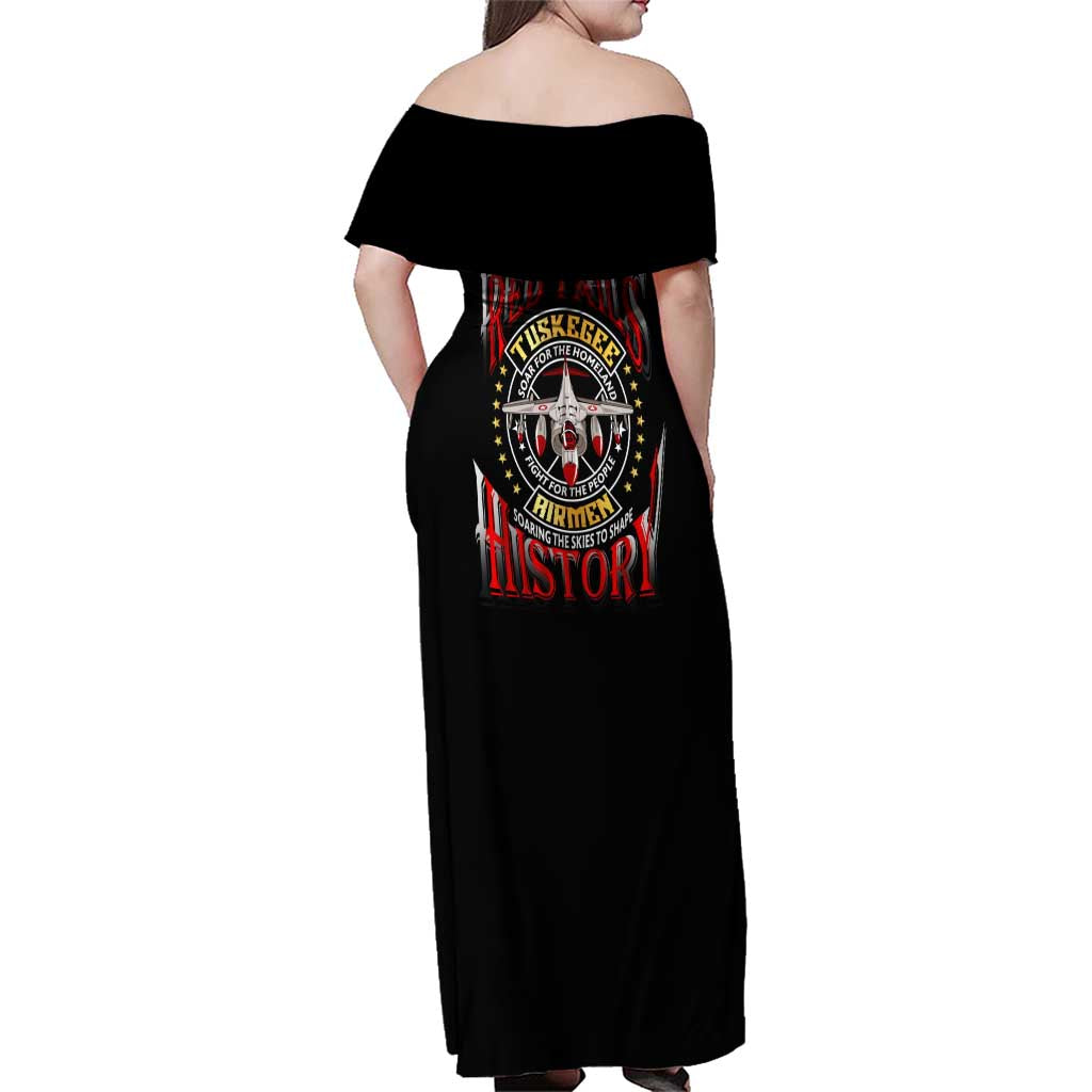 Red Tails Tuskegee Airmen Family Matching Off Shoulder Maxi Dress and Hawaiian Shirt Soaring to Shape History - Fighter Plane Patriotic Tribute - Wonder Print Shop