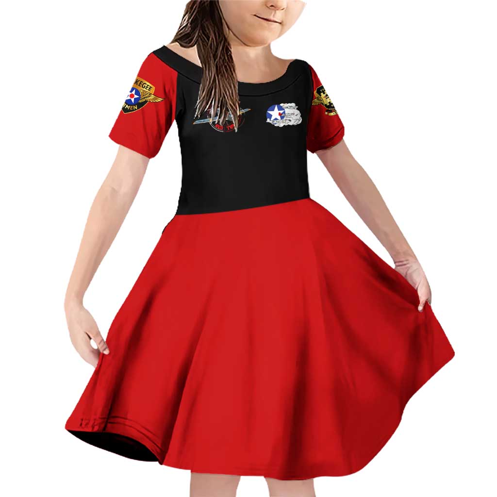 Red Tails Tuskegee Airmen Family Matching Off Shoulder Short Dress and Hawaiian Shirt Soaring to Shape History - Fighter Plane Patriotic Tribute - Wonder Print Shop