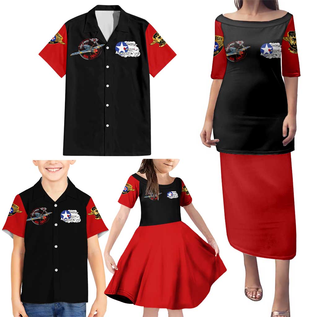 Red Tails Tuskegee Airmen Family Matching Puletasi and Hawaiian Shirt Soaring to Shape History - Fighter Plane Patriotic Tribute - Wonder Print Shop