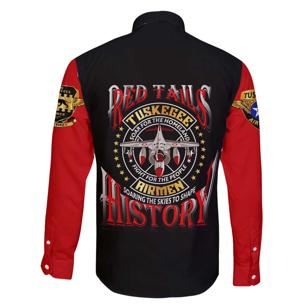 Red Tails Tuskegee Airmen Family Matching Short Sleeve Bodycon Dress and Hawaiian Shirt Soaring to Shape History - Fighter Plane Patriotic Tribute - Wonder Print Shop