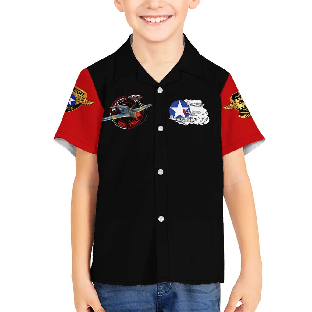 Red Tails Tuskegee Airmen Family Matching Short Sleeve Bodycon Dress and Hawaiian Shirt Soaring to Shape History - Fighter Plane Patriotic Tribute - Wonder Print Shop