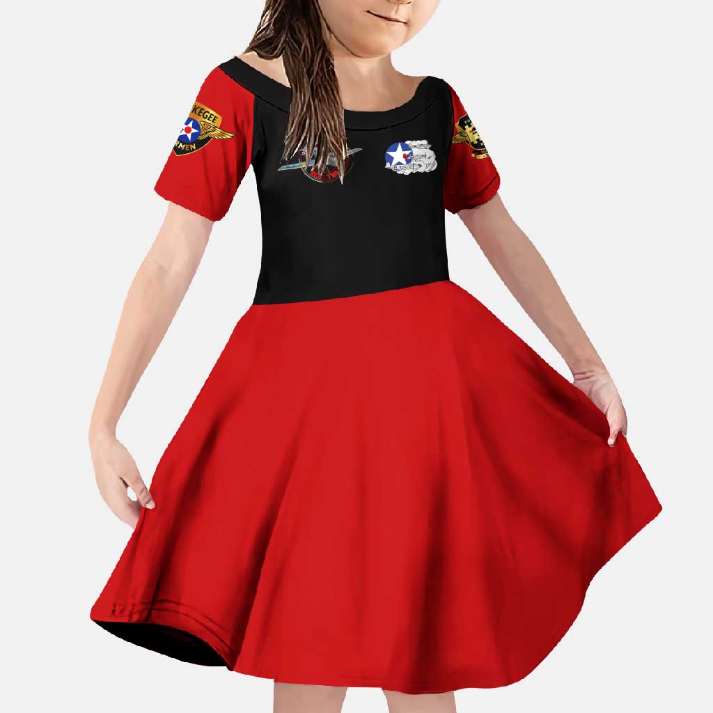 Red Tails Tuskegee Airmen Family Matching Summer Maxi Dress and Hawaiian Shirt Soaring to Shape History - Fighter Plane Patriotic Tribute - Wonder Print Shop