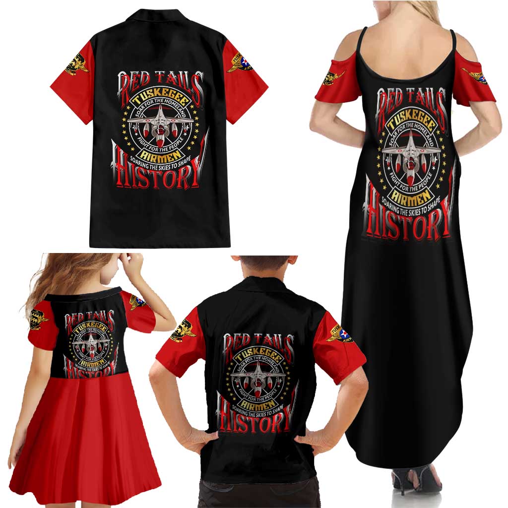 Red Tails Tuskegee Airmen Family Matching Summer Maxi Dress and Hawaiian Shirt Soaring to Shape History - Fighter Plane Patriotic Tribute - Wonder Print Shop