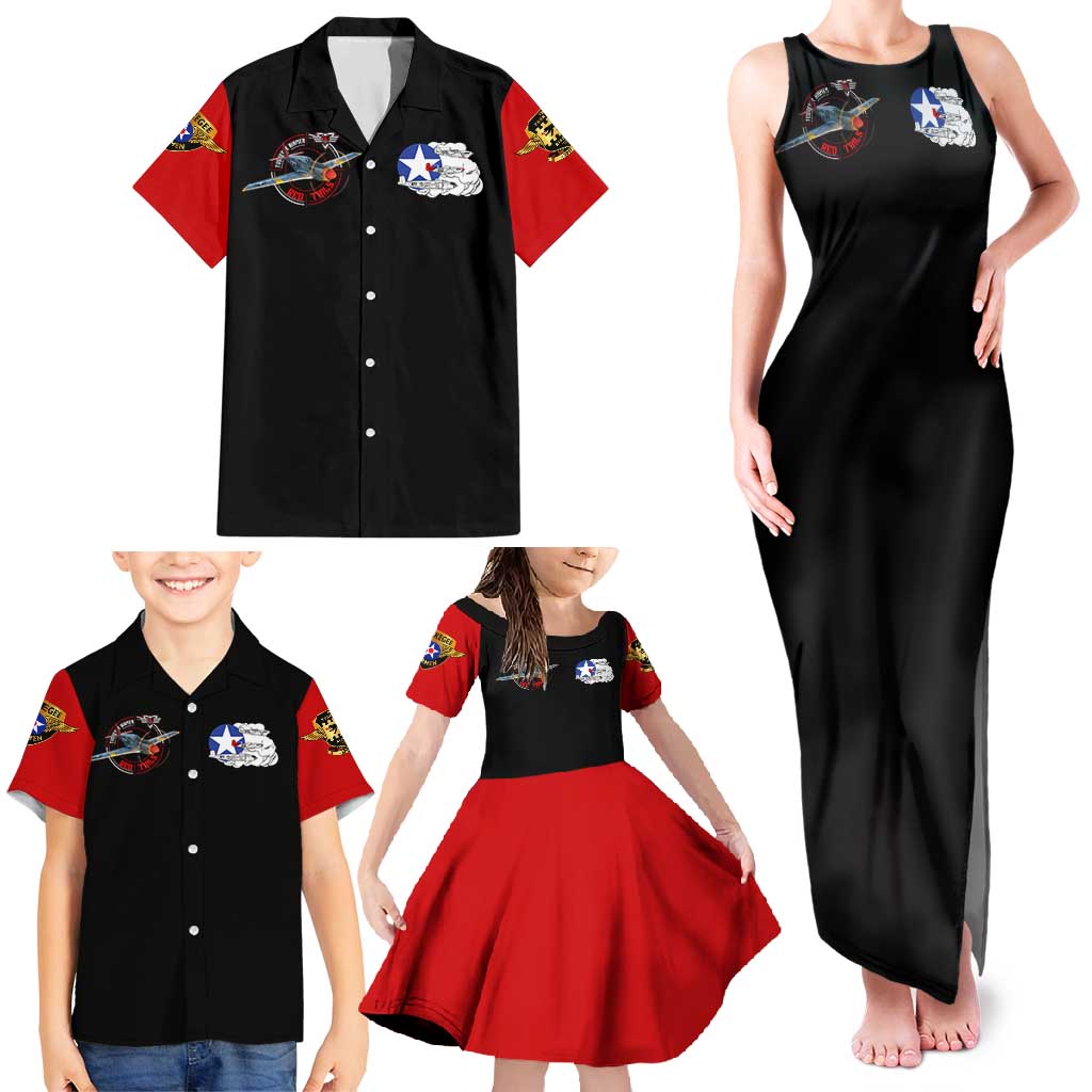 Red Tails Tuskegee Airmen Family Matching Tank Maxi Dress and Hawaiian Shirt Soaring to Shape History - Fighter Plane Patriotic Tribute - Wonder Print Shop