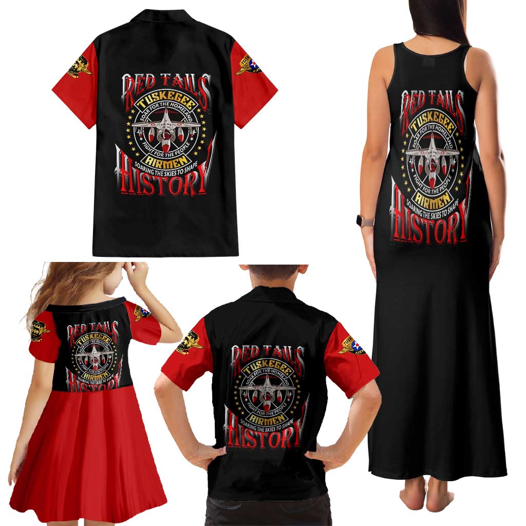 Red Tails Tuskegee Airmen Family Matching Tank Maxi Dress and Hawaiian Shirt Soaring to Shape History - Fighter Plane Patriotic Tribute - Wonder Print Shop