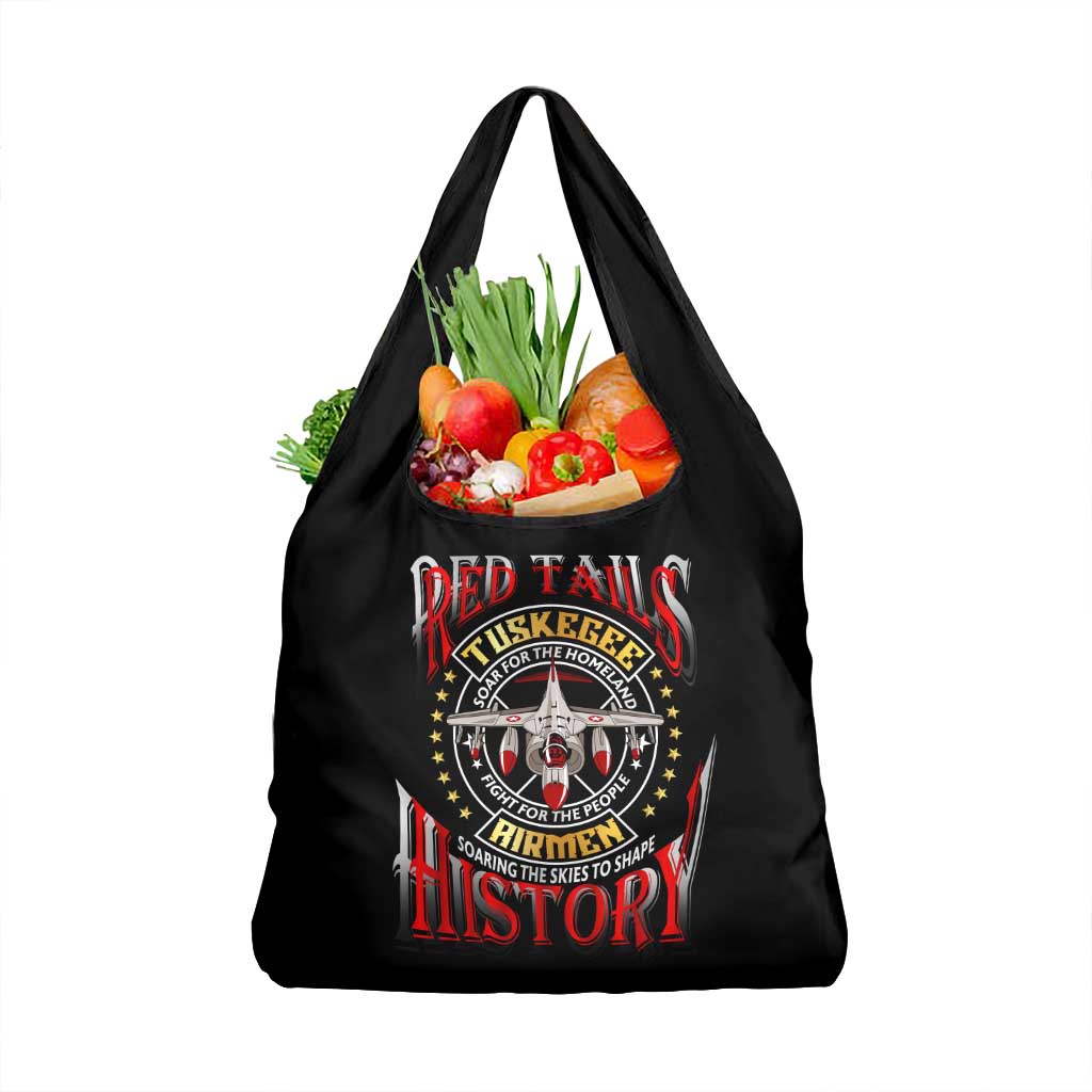 Red Tails Tuskegee Airmen Grocery Bag Soaring to Shape History - Fighter Plane Patriotic Tribute - Wonder Print Shop