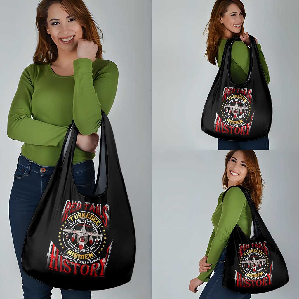 Red Tails Tuskegee Airmen Grocery Bag Soaring to Shape History - Fighter Plane Patriotic Tribute - Wonder Print Shop