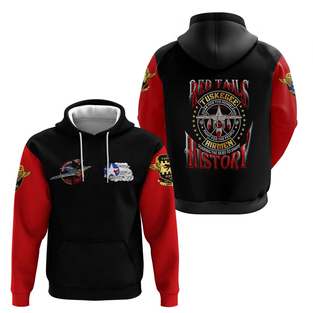 Red Tails Tuskegee Airmen Hoodie Soaring to Shape History - Fighter Plane Patriotic Tribute - Wonder Print Shop