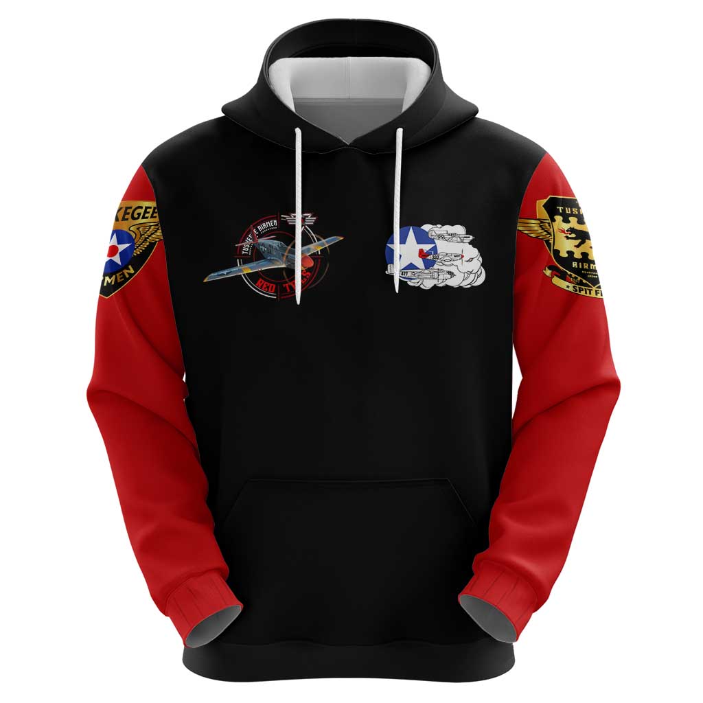 Red Tails Tuskegee Airmen Hoodie Soaring to Shape History - Fighter Plane Patriotic Tribute - Wonder Print Shop