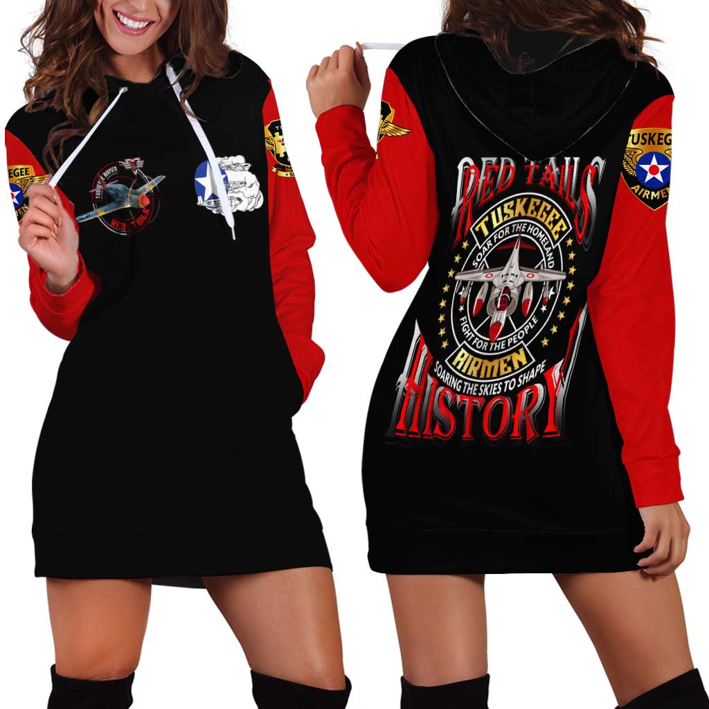 Red Tails Tuskegee Airmen Hoodie Dress Soaring to Shape History - Fighter Plane Patriotic Tribute - Wonder Print Shop