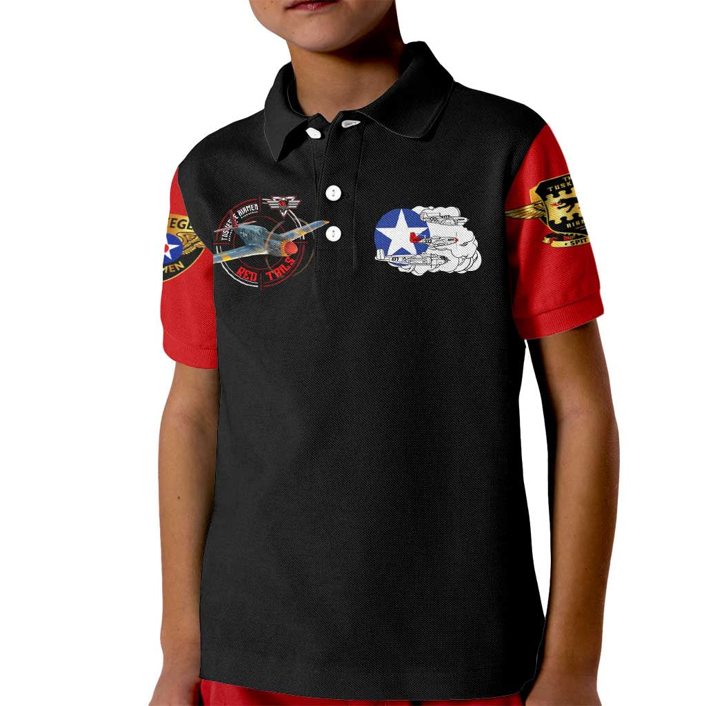 Red Tails Tuskegee Airmen Kid Polo Shirt Soaring to Shape History - Fighter Plane Patriotic Tribute - Wonder Print Shop