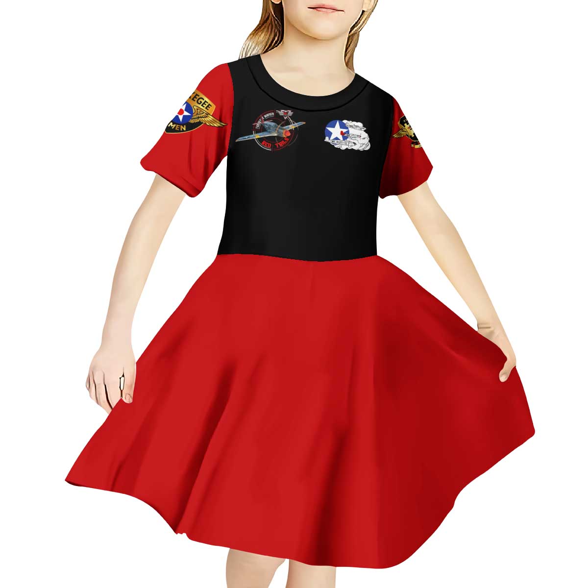 Red Tails Tuskegee Airmen Kid Short Sleeve Dress Soaring to Shape History - Fighter Plane Patriotic Tribute - Wonder Print Shop