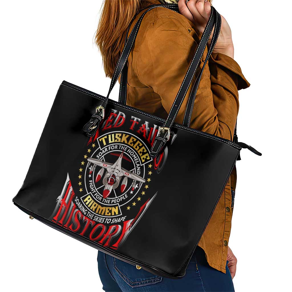 Red Tails Tuskegee Airmen Leather Tote Bag Soaring to Shape History - Fighter Plane Patriotic Tribute - Wonder Print Shop